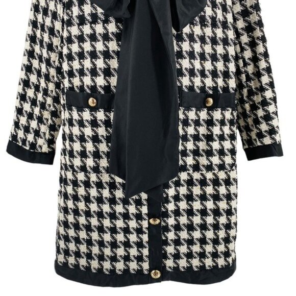 Pomander Place | NEW Coco Tweed Houndstooth Bow Mini Dress Black White Size XL - Picture 6 of 12